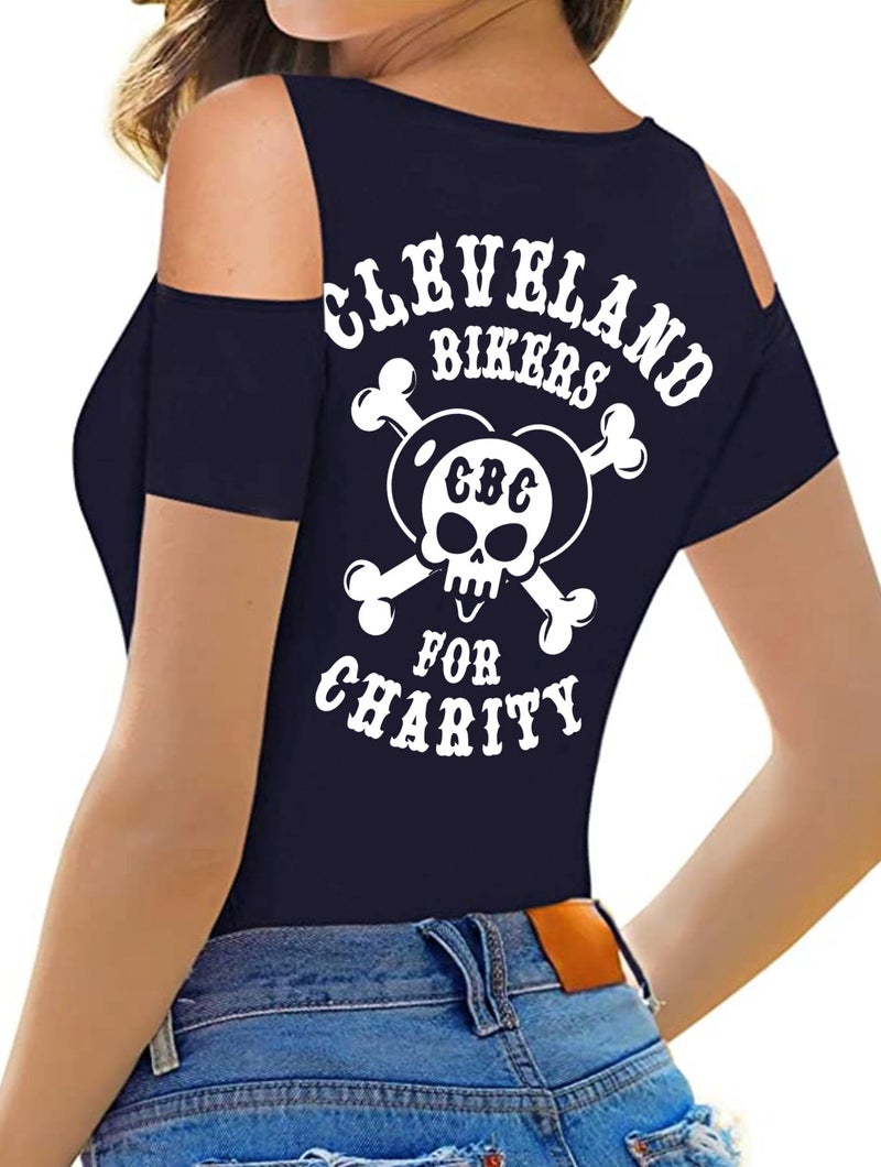 Cleveland CBC Logo Cold Shoulder Black Fashion Top