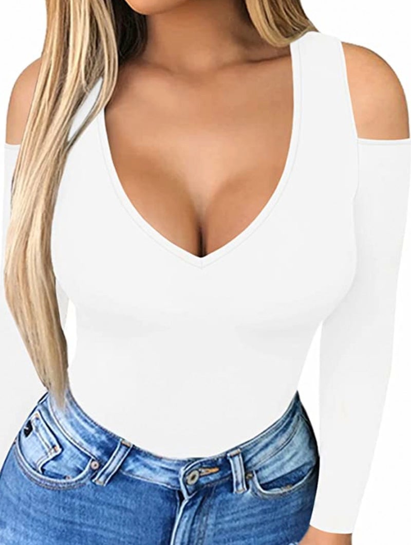 Cleveland CBC Logo Cold Shoulder White Fashion Top